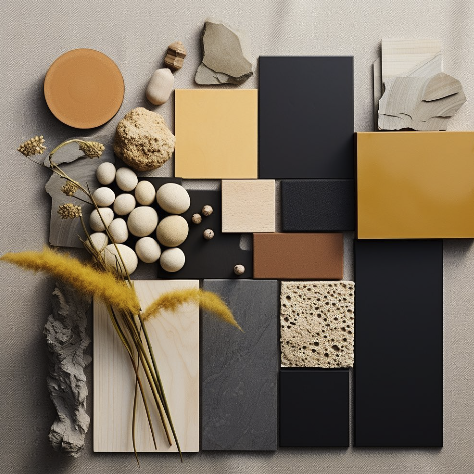 moodboard dedicata all'autunno con colore giallo e arancio