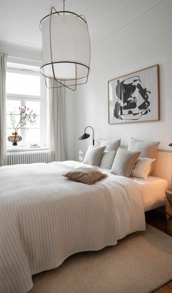 Lo stile minimal scelto per la stanza da letto la fa sembrare più ampia