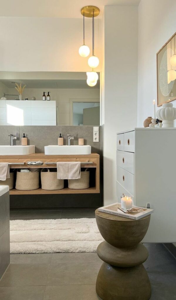 Elegante e funzionale, il bagno en suite ha le stesse linee minimal della camera