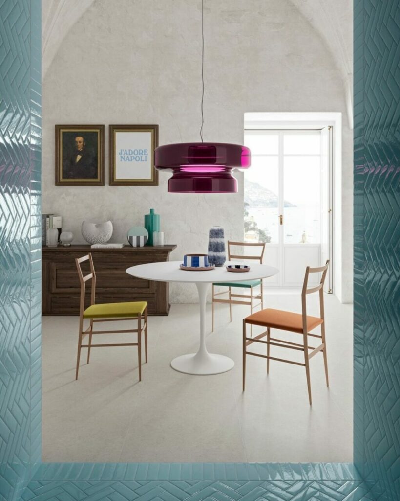 Le piastrelle porcellanate prodotte da 41zero42 fanno da cornice all'ambiente creato da notooSTUDIO 