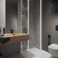 Miscelatori a risparmio idrico dalla finitura black velvet in un bagno dallo stile minimalista