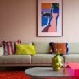 living caratterizzato dall'accostamento di cromie e texture diverse